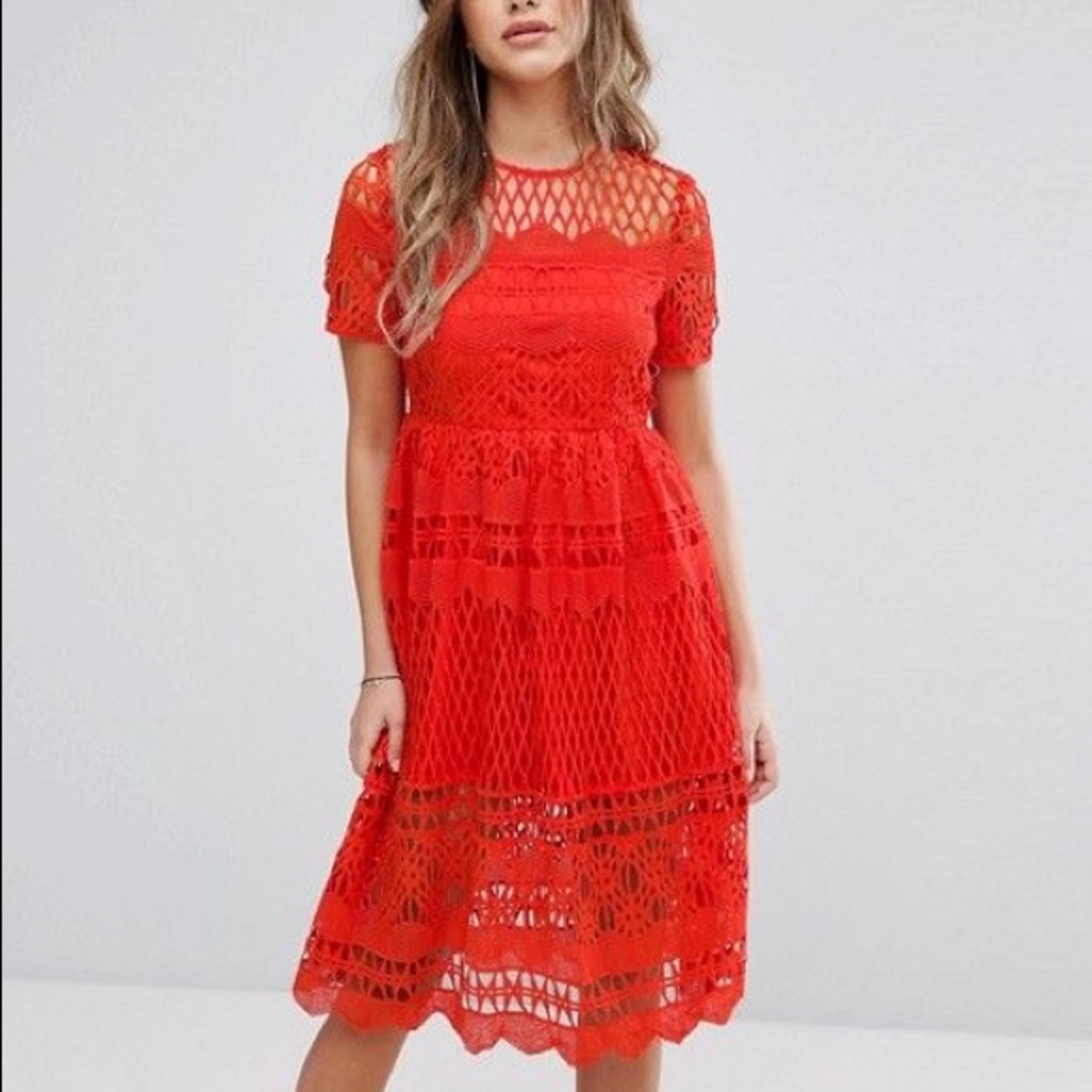 ASOS Boohoo Corded Lace Paneled Skater Dress
